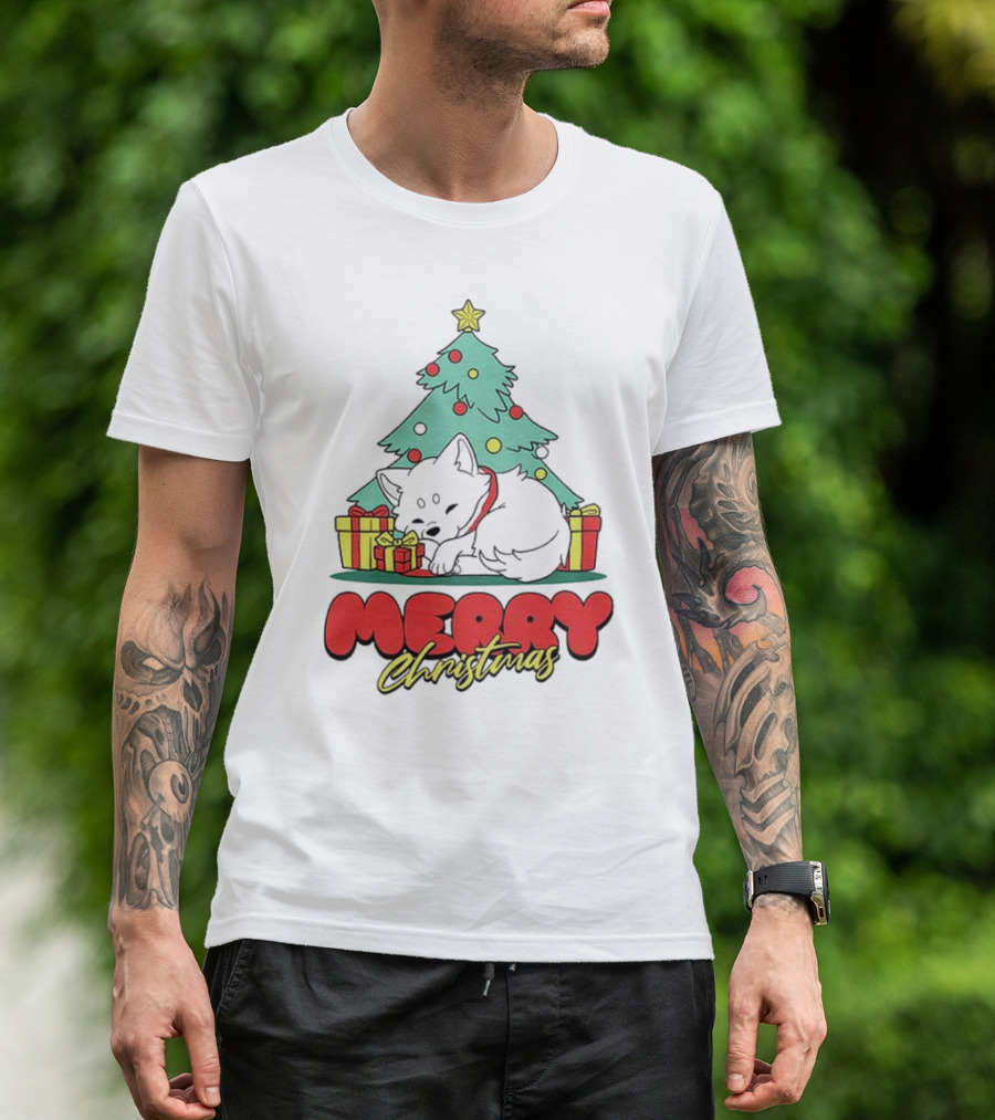 Merry Christmas Black Fox And Tree With Presents T-Shirt