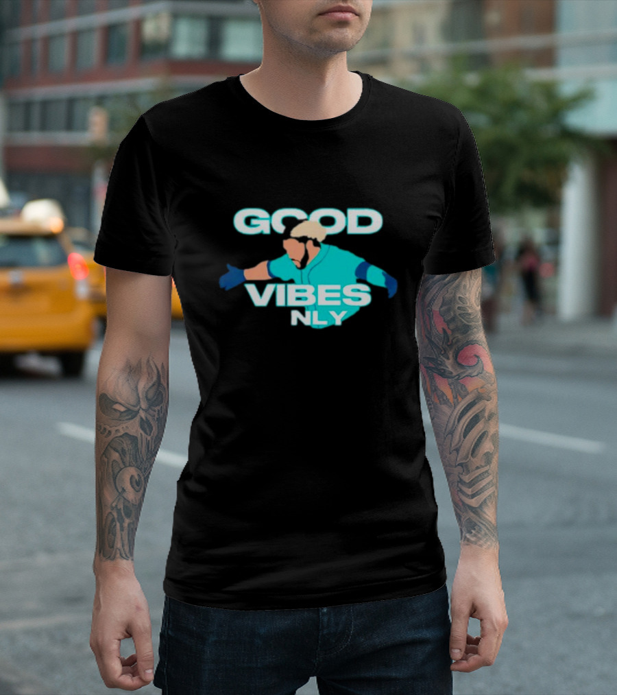 Geno Suarez Good Vibes Only Baseball-Themed T-Shirt