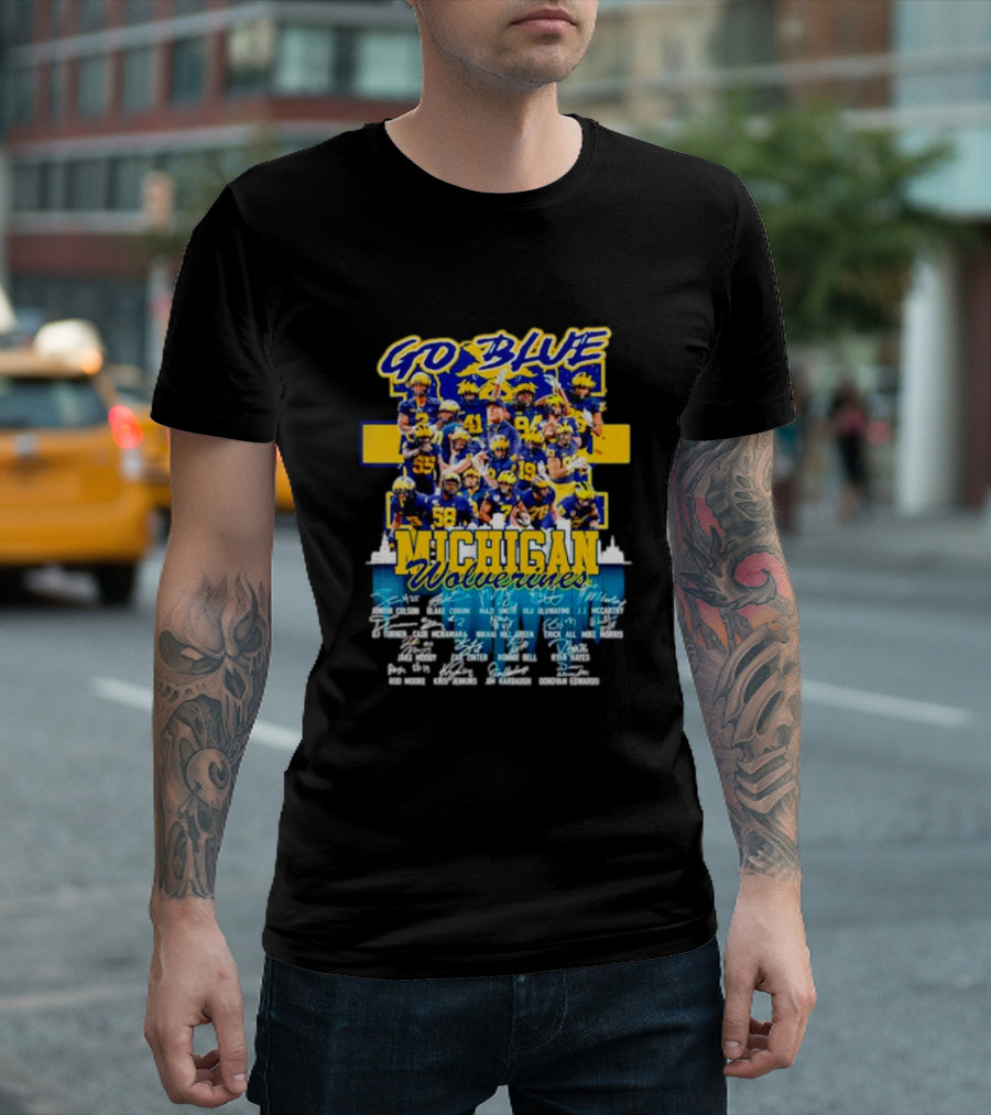 Go Blue Michigan Wolverines Team Roster Signatures Collection T-Shirt