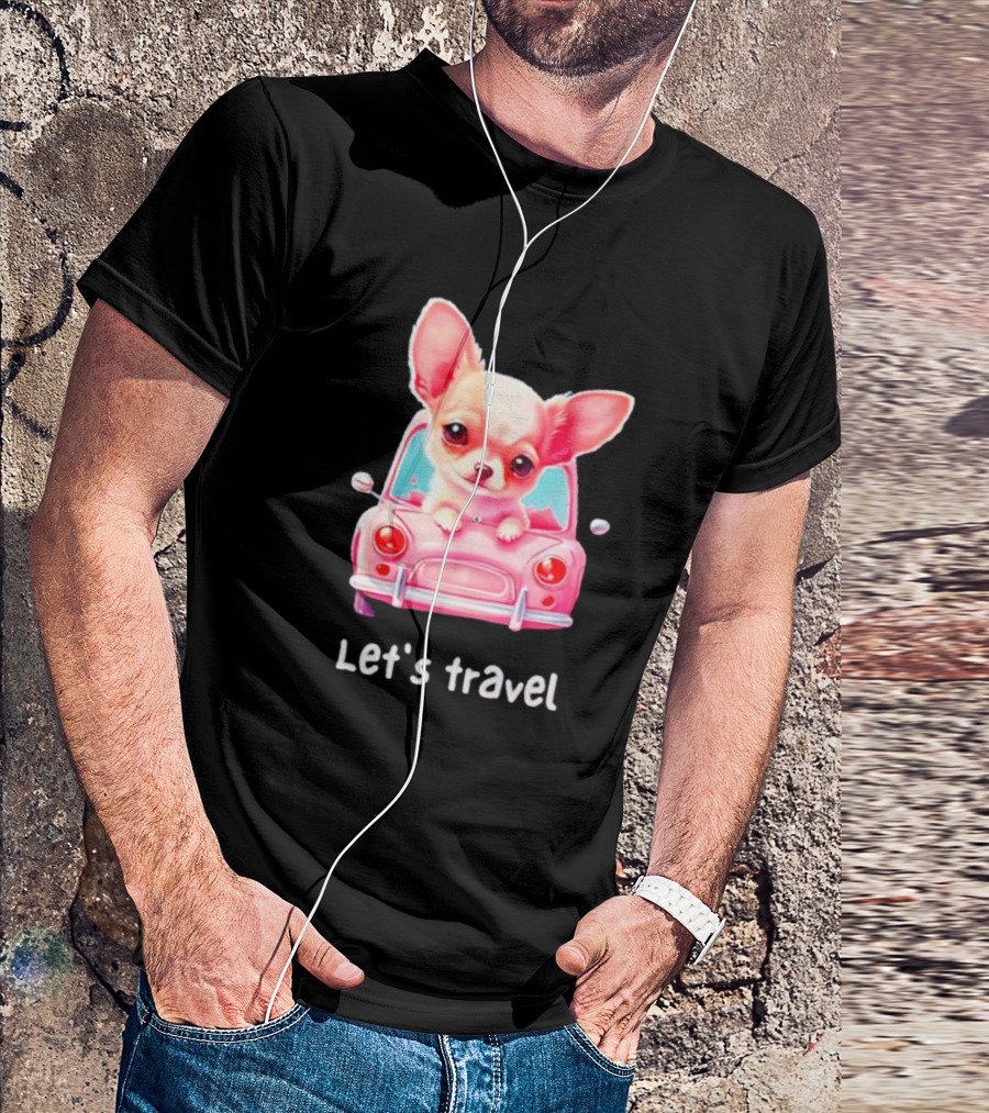 Let's Travel Chihuahua In Pink Car Adventure T-Shirt