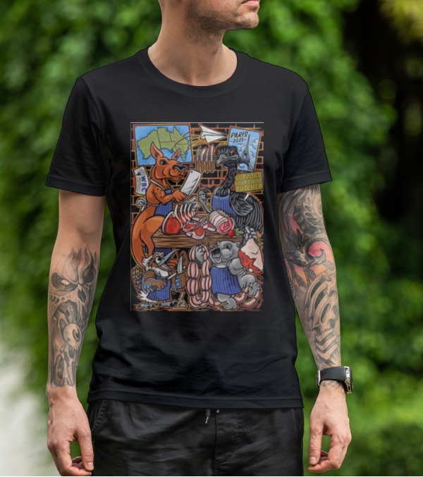 Paris 2025 Support Your Local Butcher Australian Animals Butchery Scene T-Shirt