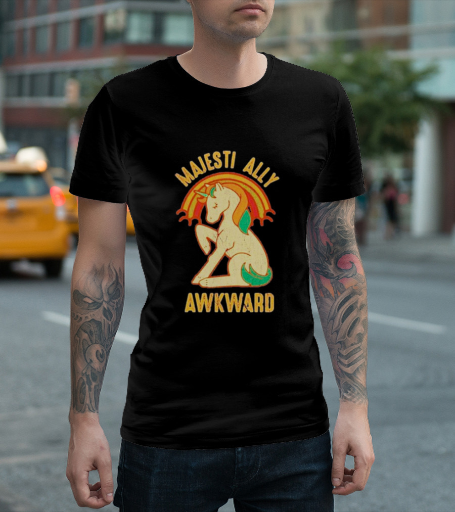 Majesti Ally Awkward Unicorn with Retro Rainbow T-Shirt