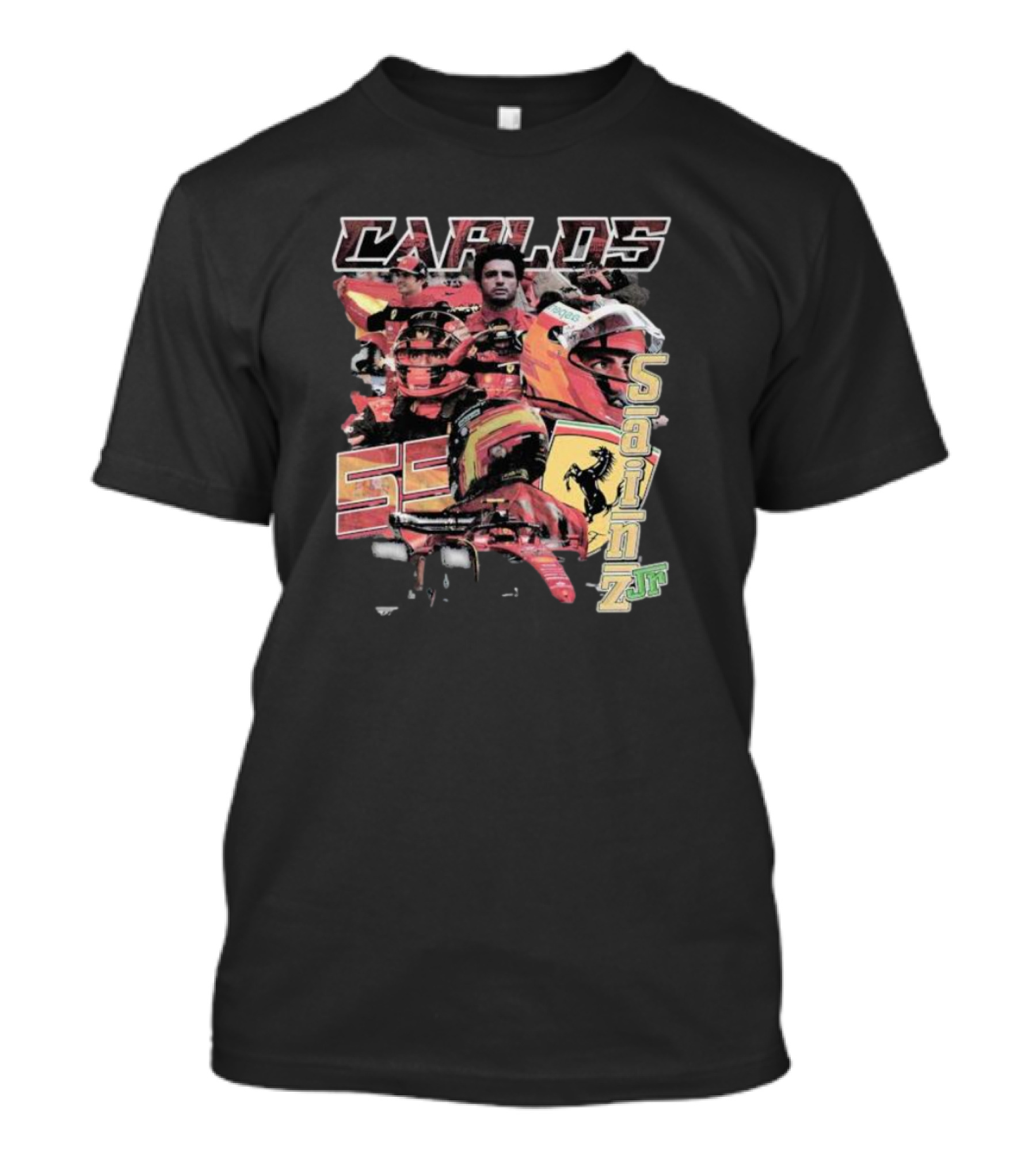 Carlos Sainz Jr Ferrari Racing Inspired Collage With Car Number 55 T-Shirt