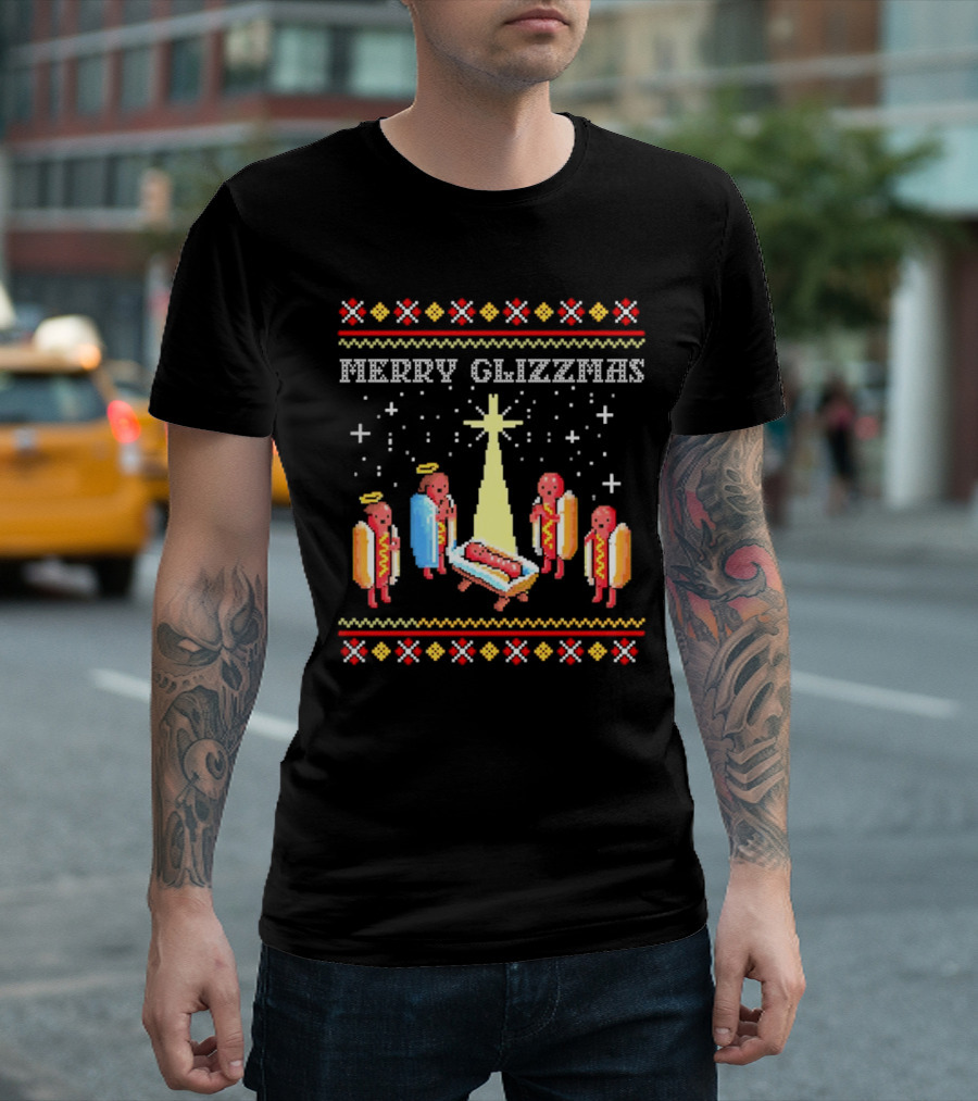 Merry Glizzmas Nativity Hot Dog Angels Scene Ugly Christmas T-Shirt