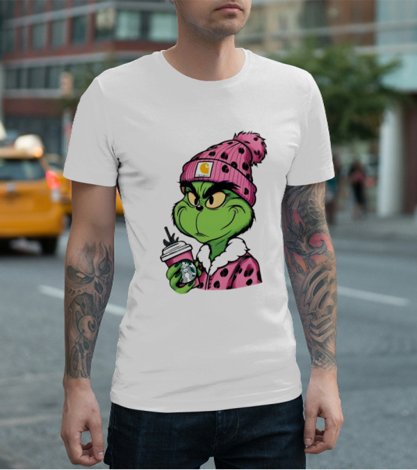 Pink Grinch Boujee Starbucks Christmas Coffee T-Shirt