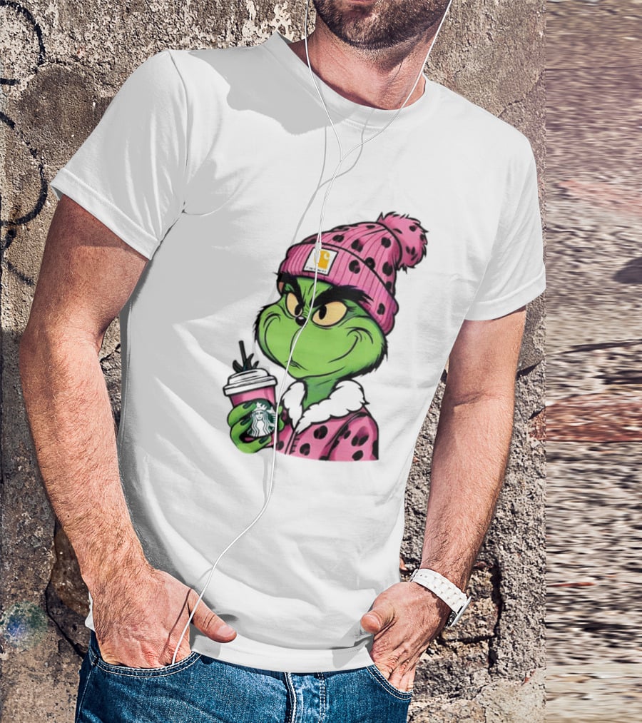 Pink Grinch Boujee Starbucks Christmas Coffee T-Shirt