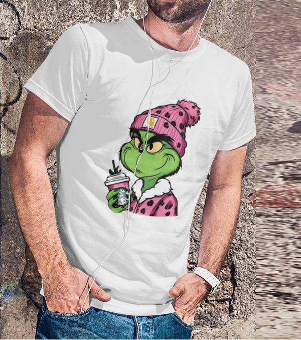 Pink Grinch Boujee Starbucks Christmas Coffee T-Shirt