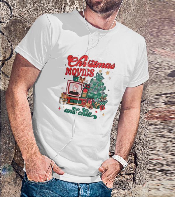 Christmas Movies And Chill Retro TV Christmas Tree Presents T-Shirt