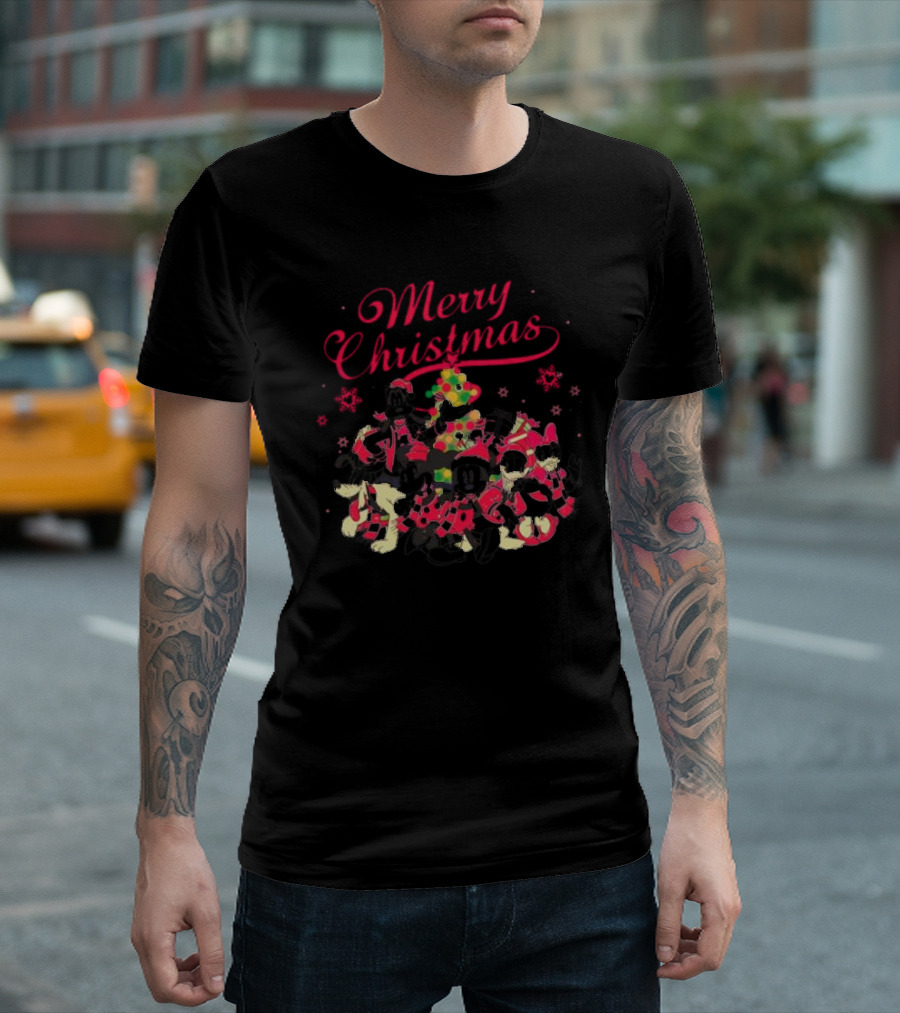 Merry Christmas Disney Characters Christmas Tree Funny Holiday T-Shirt