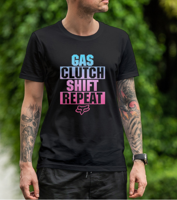 Gas Clutch Shift Repeat Fox Racing Logo T-Shirt