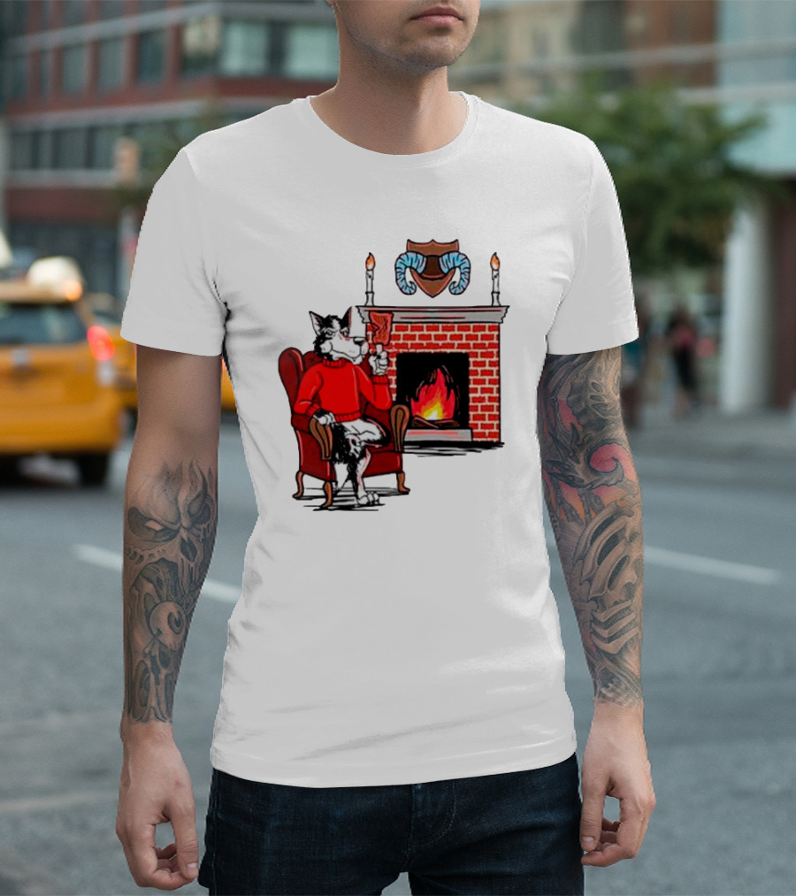NC State Wolfpack Relaxing by Fireplace Victory Scene T-Shirt
