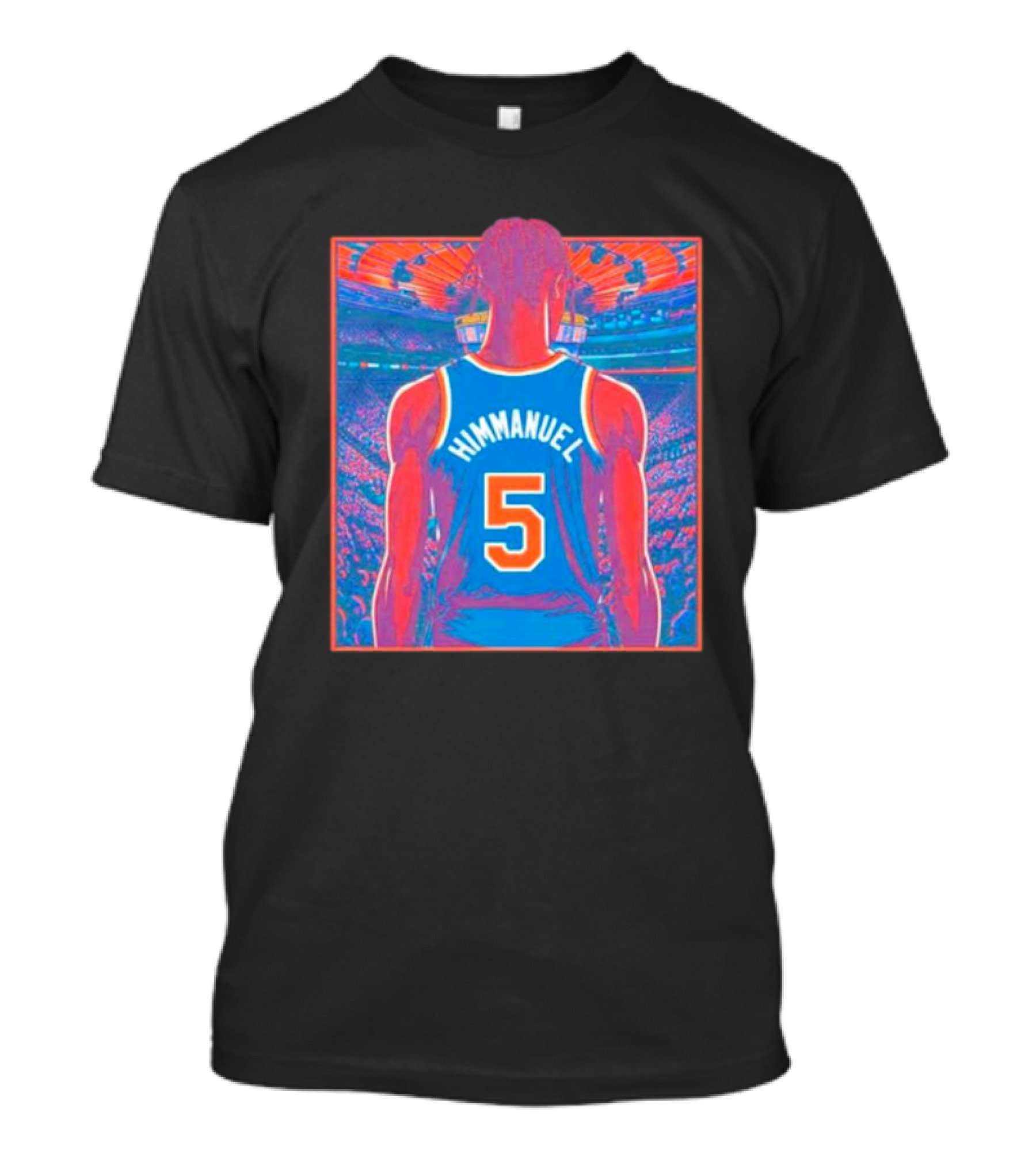 Immanuel Quickley Number 5 New York Knicks Vibrant Basketball Arena Scene T-Shirt