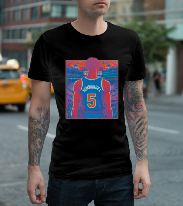 Immanuel Quickley Number 5 New York Knicks Vibrant Basketball Arena Scene T-Shirt