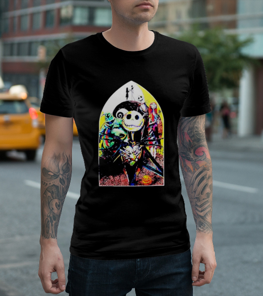 Jack Skellington and Friends Stained Glass Style Scene From The Nightmare Before Christmas T-Shirt