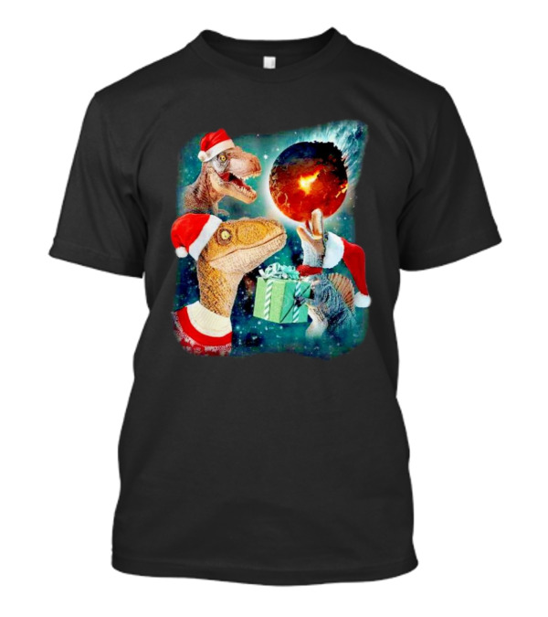 T-Rex Christmas Festive Santa Hat Dinosaur Planet Gift Explosion T-Shirt