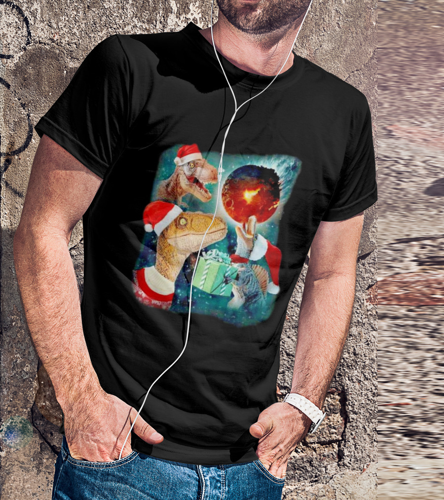 T-Rex Christmas Festive Santa Hat Dinosaur Planet Gift Explosion T-Shirt