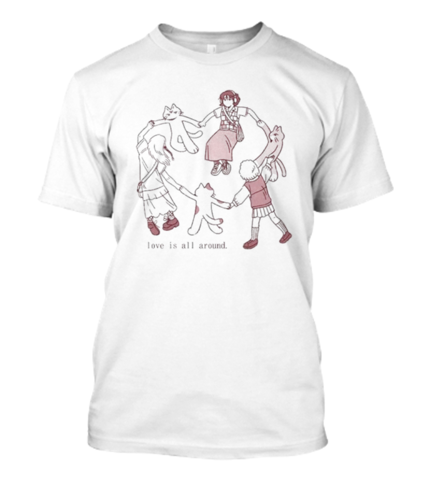 Love Is All Around Cat Circle With Kids And Cats T-Shirt
