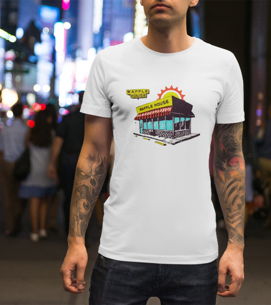 Waffle House Restaurant Building With Sunburst Background T-Shirt