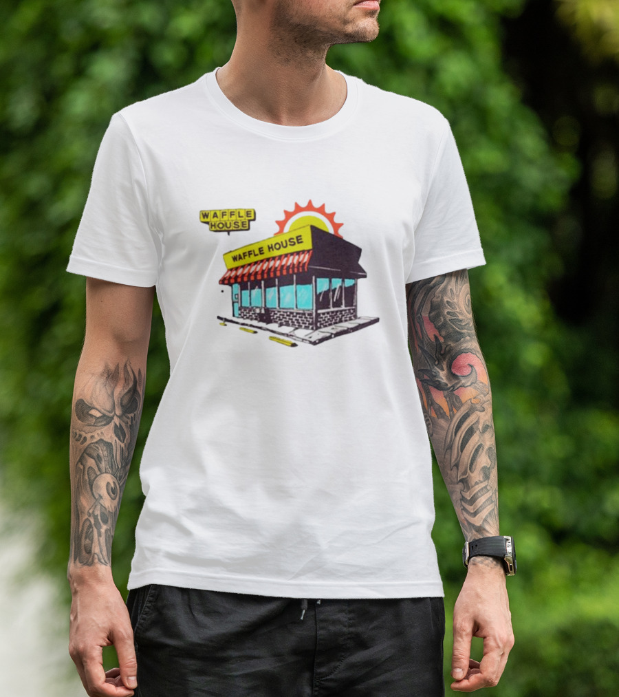 Waffle House Restaurant Building With Sunburst Background T-Shirt