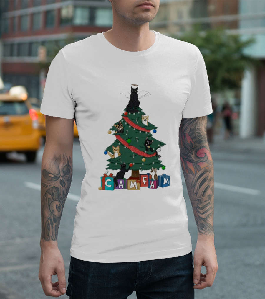 Cam Fam Cats On Christmas Tree T-Shirt