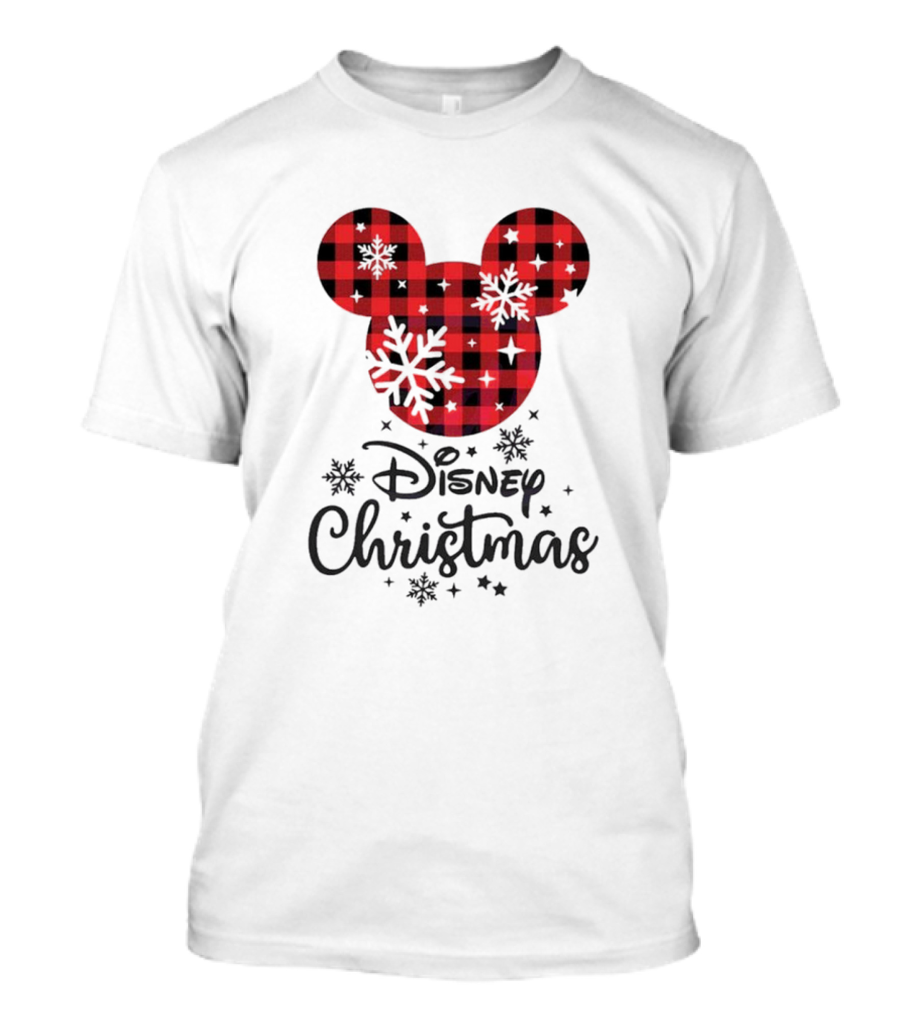 Disney Christmas Plaid Mouse Head With Snowflakes T-Shirt