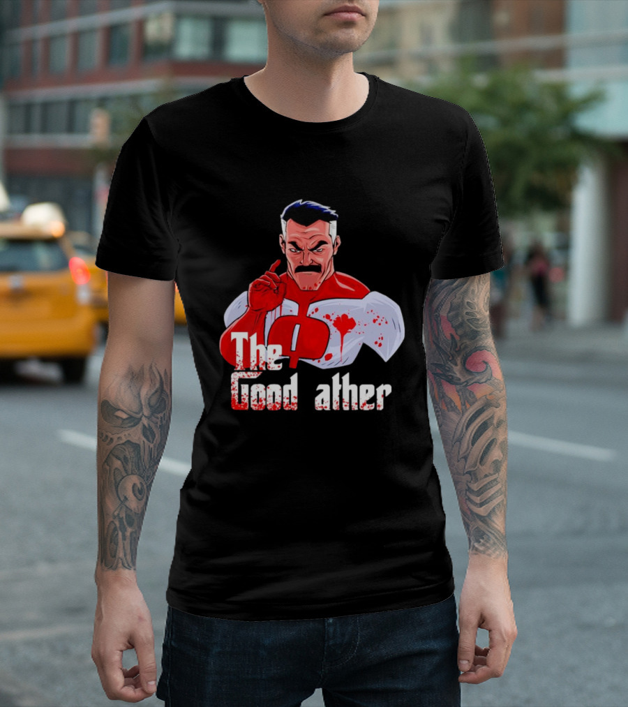 Omni Dad The Good Father Superhero Parody Red and White Costume T-Shirt