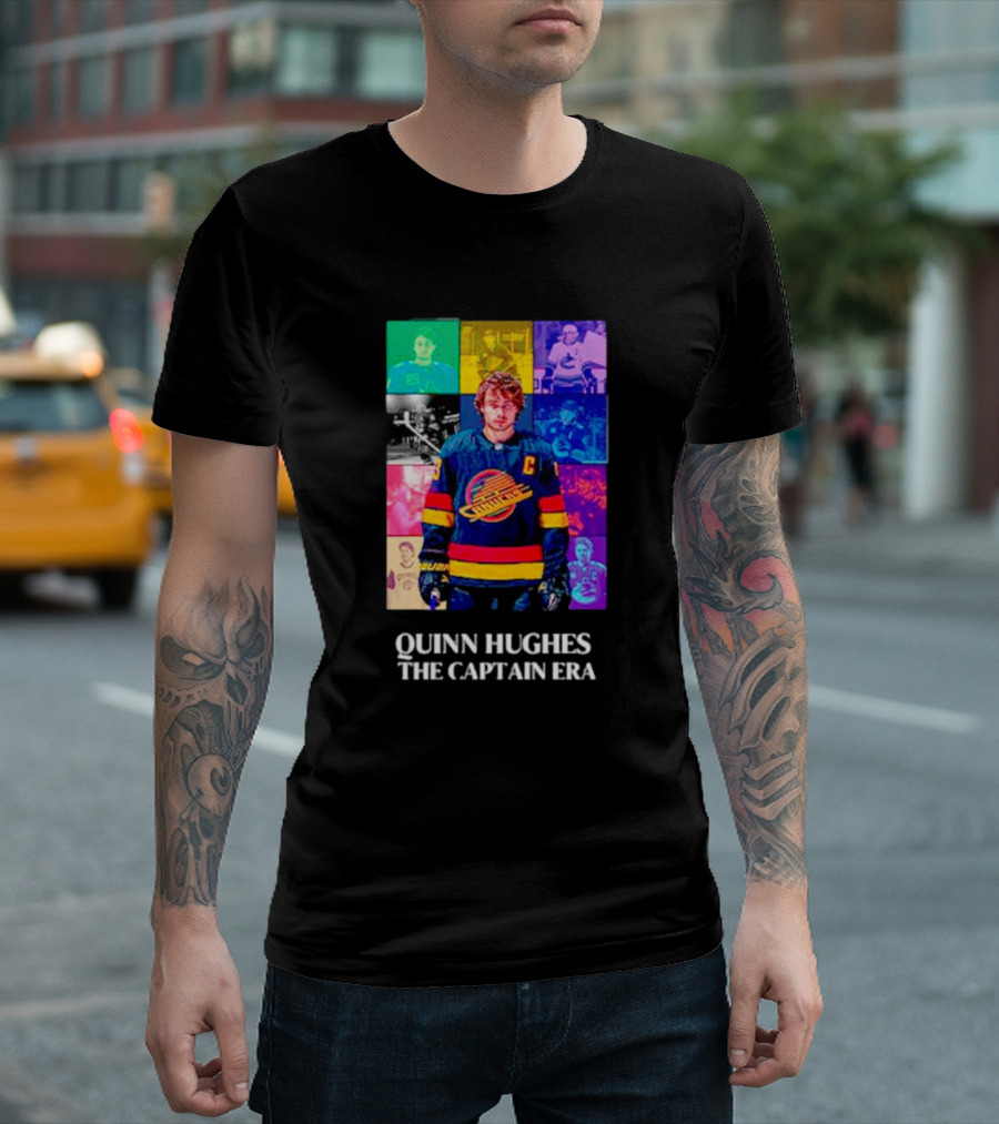 Quinn Hughes The Captain Era Multicolor Vancouver Hockey Legend T-Shirt