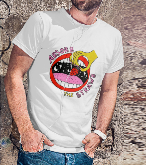Absorb The Strawb Strawberry Imagery With Hand And Mouth T-Shirt