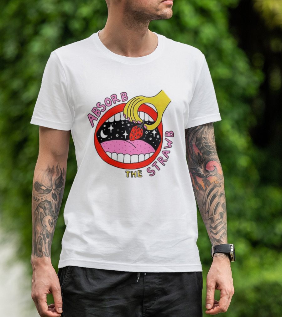 Absorb The Strawb Strawberry Imagery With Hand And Mouth T-Shirt