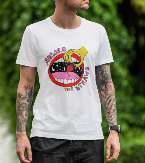 Absorb The Strawb Strawberry Imagery With Hand And Mouth T-Shirt
