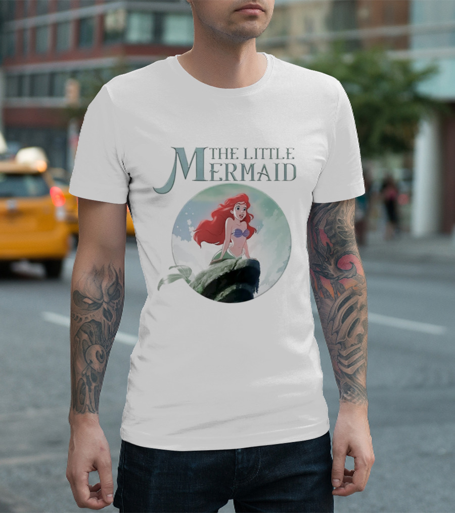 The Little Mermaid Ariel With Red Hair And Ocean Backdrop T-Shirt