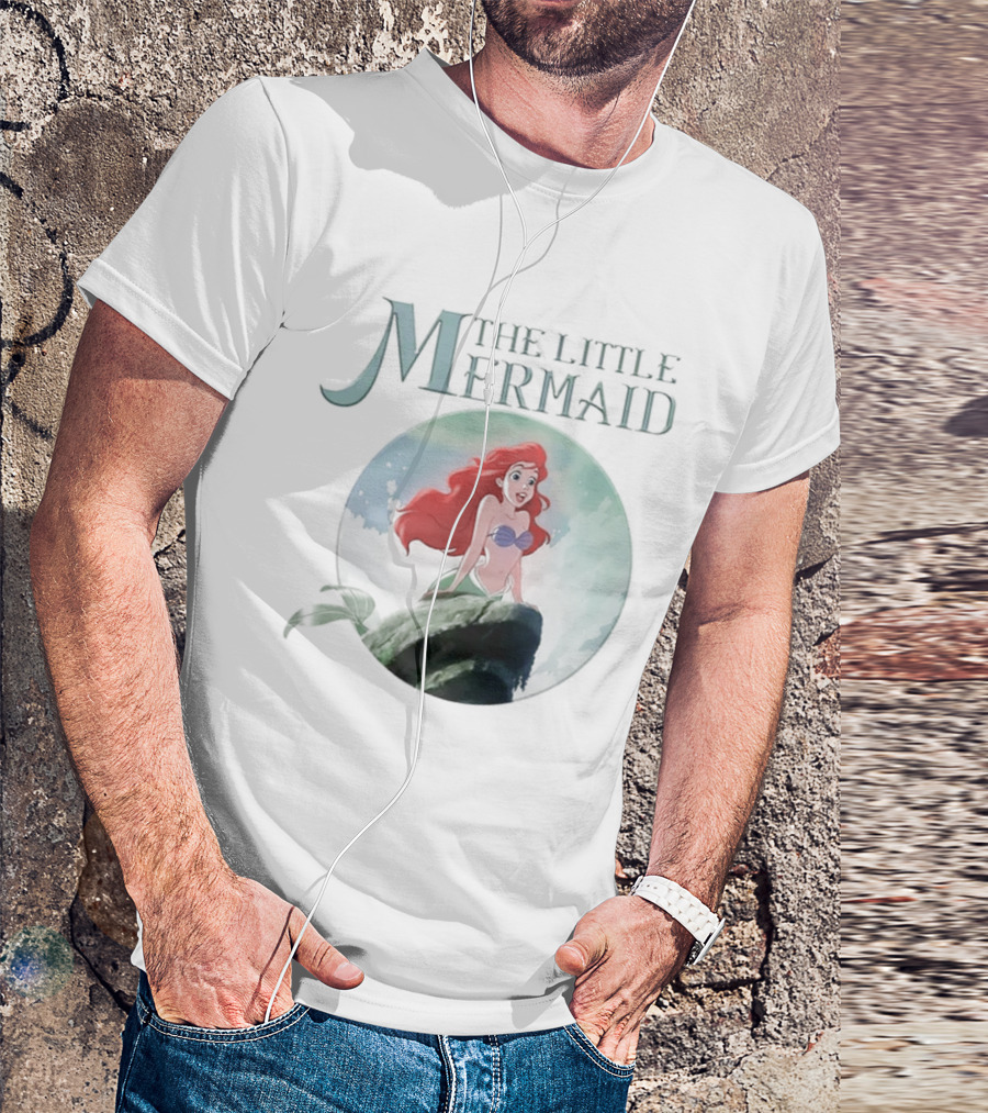 The Little Mermaid Ariel With Red Hair And Ocean Backdrop T-Shirt