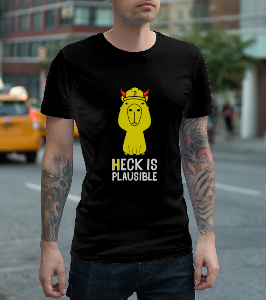 HECK IS PLAUSIBLE 2 Red Horned Yellow Character T-Shirt