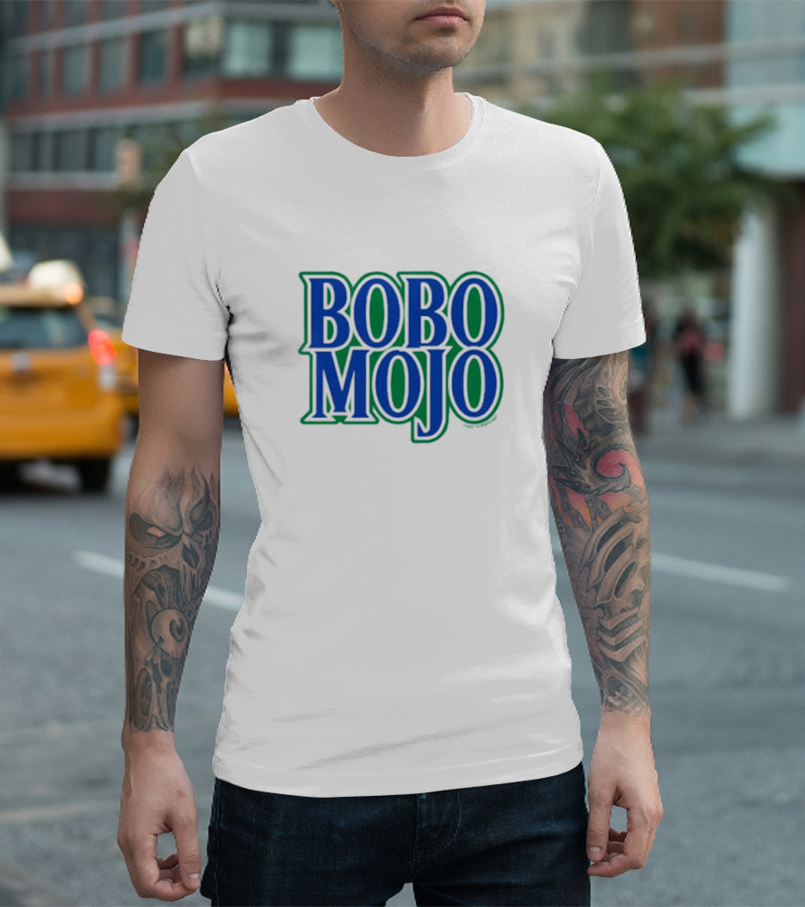 BOBO MOJO Bold Blue and Green Block Letters T-Shirt