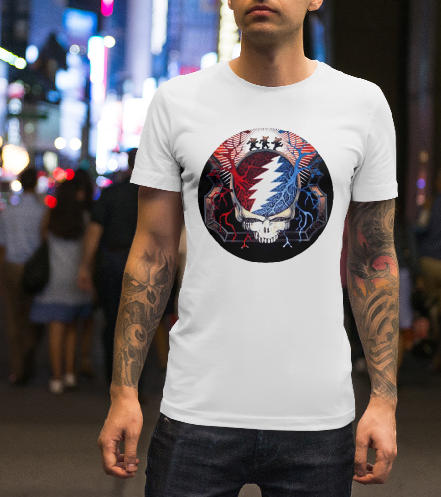 Grateful Dead Skull Bear Red Blue Lightning Bolt Circle T-Shirt