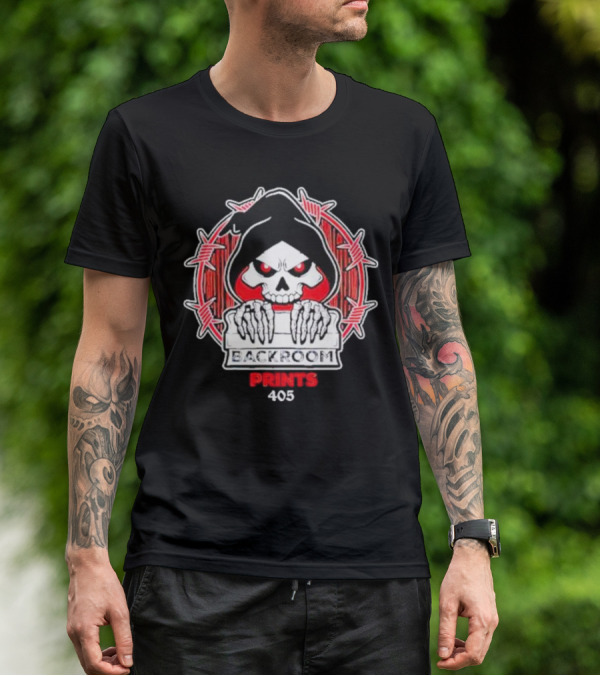 Backroom Prints 405 Reaper Skull Barbed Wire T-Shirt