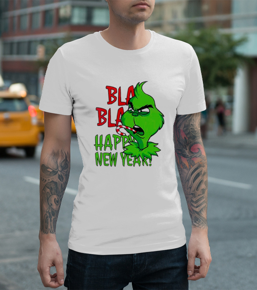 Bla Bla Happy New Year Grinch Candy Cane Image T-Shirt
