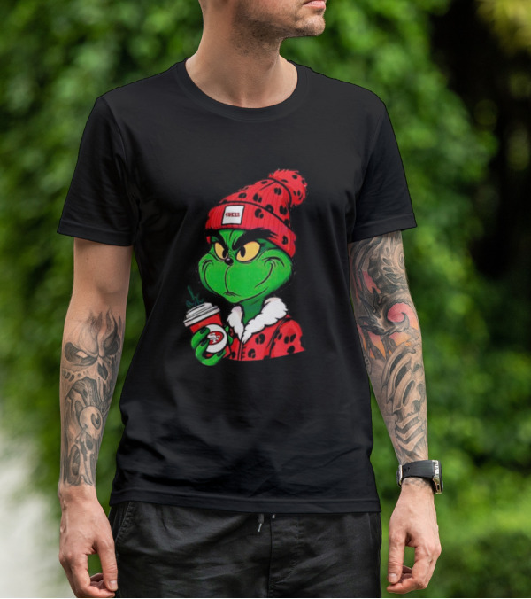 Grinch Boujee San Francisco 49ers Coffee Beanie Christmas 49ers T-Shirt