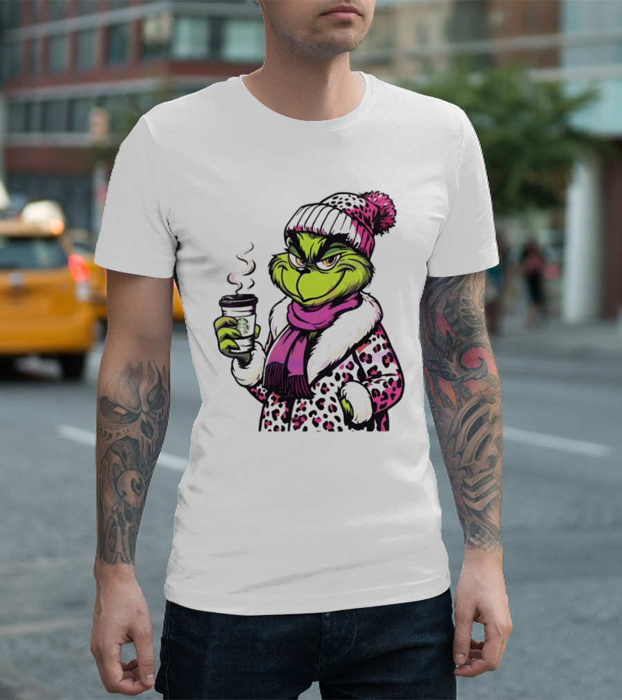 Grinchy and Bougie Pink Leopard Coffee Cozy T-Shirt