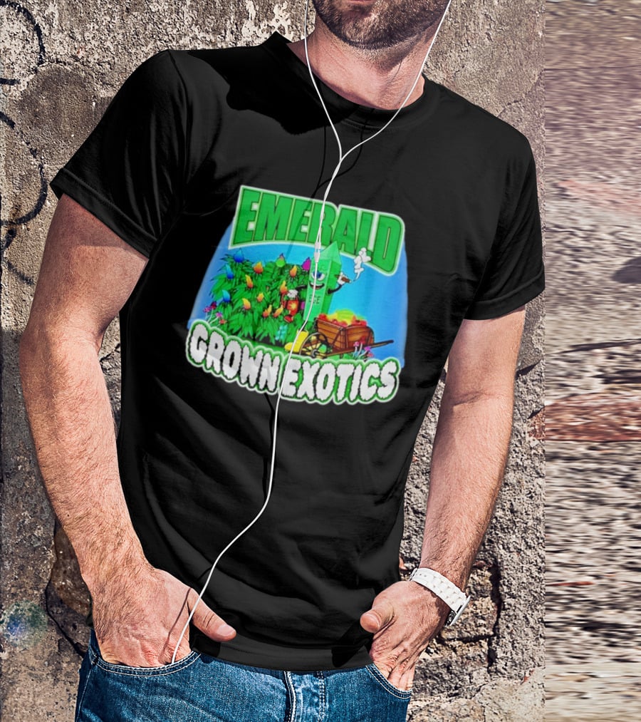 Emerald Grown Exotics Colorful Harvest With EGE Mascot And Wagon T-Shirt