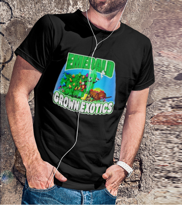 Emerald Grown Exotics Colorful Harvest With EGE Mascot And Wagon T-Shirt