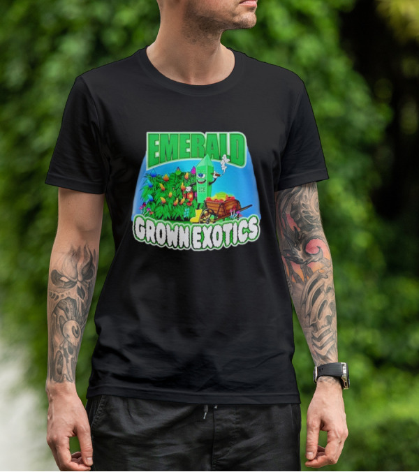 Emerald Grown Exotics Colorful Harvest With EGE Mascot And Wagon T-Shirt