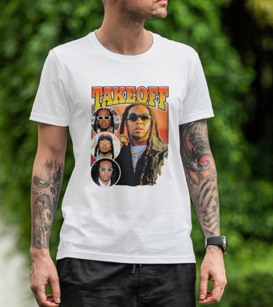 Quavo Migos Takeoff Rapper Tribute Circular Portraits T-Shirt