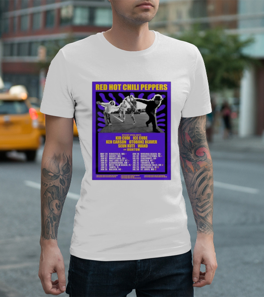 Red Hot Chili Peppers 2024 Unlimited Love Tour Featuring Kid Cudi, Ice Cube, Ken Carson, Otoboke Beaver, Seun Kuti, Wand, Irontom T-Shirt