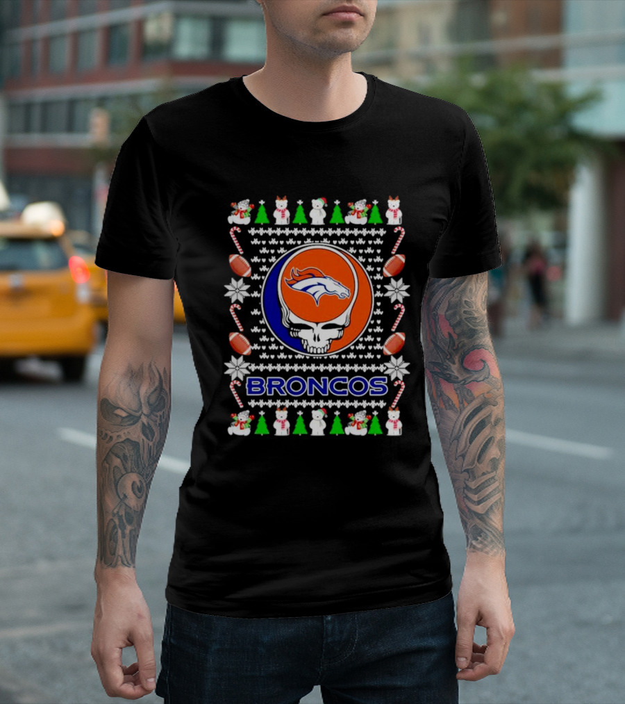 Broncos Festive Skull Holiday T-Shirt