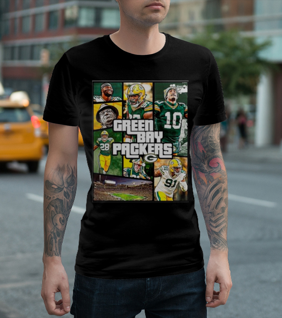 Green Bay Packers Players Collage Grand Theft Auto T-Shirt