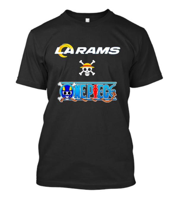 LA Rams One Piece Crossover Logo Skull Hat T-Shirt