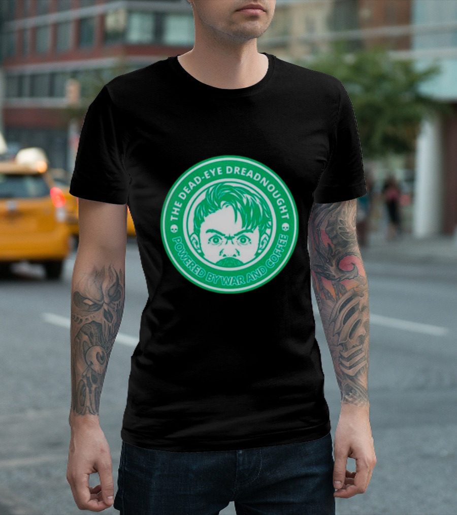 The Dead-Eye Dreadnought Powered by War and Coffee Iconic Emblem T-Shirt