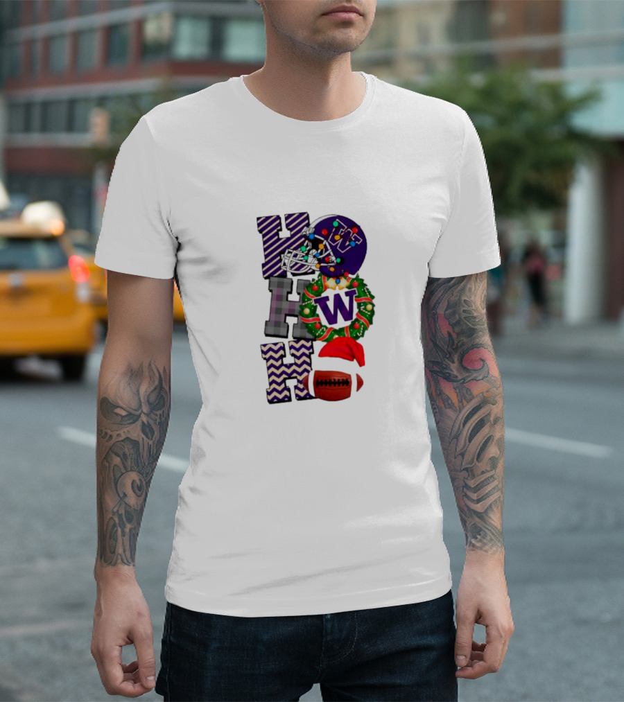 Washington Huskies Football Ho Ho Wreath Helmet Christmas Ball T-Shirt