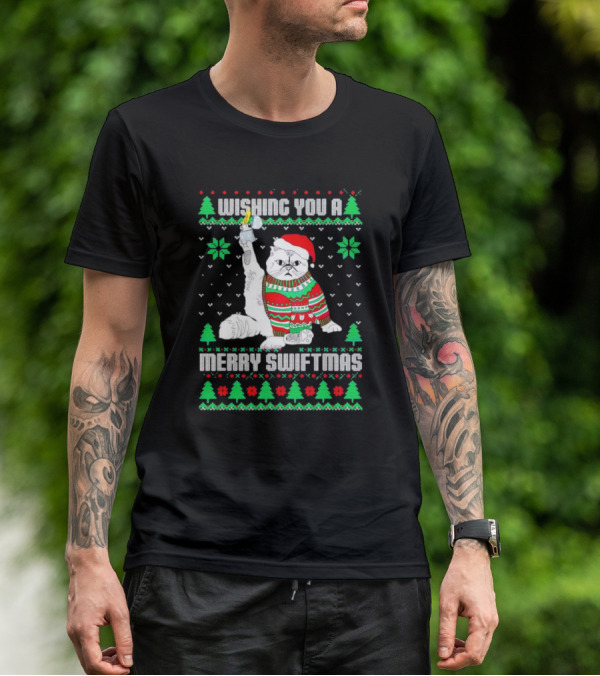 Wishing You A Merry Swiftmas Cat Santa Ugly Christmas T-Shirt